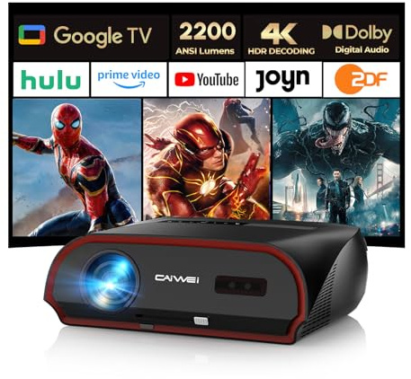 Smart 4K UHD Tageslicht Beamer Heimkino mit Google TV, 2200ANSI, HDMI eARC, HDR10+, ToF Autofokus, Shorter Throw, DD+, WiFi6 Bluetooth Projector Ultra HD für im Innenbereich Filme