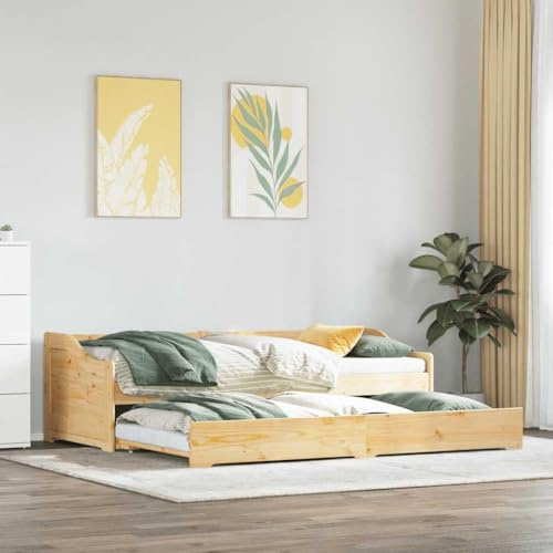 Teenpull iRun Tagesbett aus massivem Kiefernholz, ausziehbar zum Doppelbett, 90x200cm, mit Lattenrost, Gästebett für Schlafzimmer & Wohnbereich, ohne Matratze