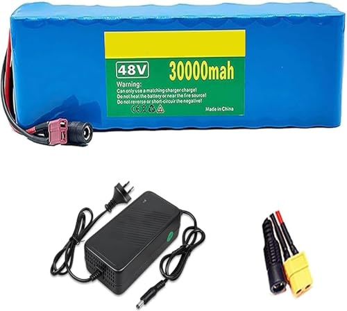 Batterie Pour Vélo Électrique 48V 30Ah, Batterie Lithium-Ion Pour Vélos Électriques, Avec Chargeur 54,6V 2A, Adaptée Aux Moteurs De Vélos/Scooters Électriques De 1000-500W. 48V 30Ah,XT90