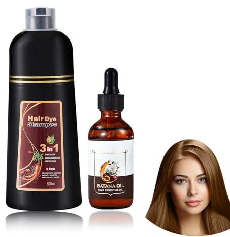 Coloration capillaire au café, shampoing couleur café, 500 ml + huile capillaire 50 ml, shampoing contre les cheveux gris, kit de soins pour hommes et femmes