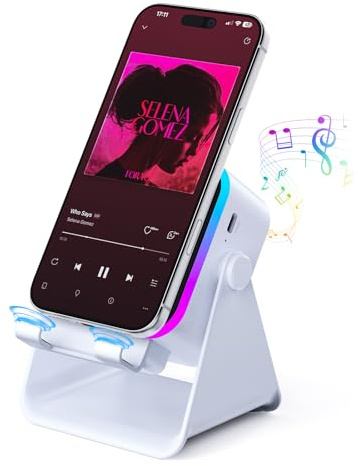 BOLONMI Wireless Bluetooth Induction Speaker, Phone Speaker Amplifier with Colorful Lights & 3500mAh Battery, Portable Phone Stand Compatible with iPhone/iPad/Android/Samsung - White