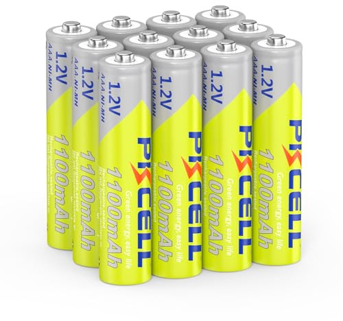 PKCELL Batería AAA recargable, pack de 12 pilas AAA de 1,2 V, NiMH, alta capacidad, 1100 mAh, batería triple AAA, baja autodescarga AAA precargada para cámara, lámpara solar, mandos a distancia
