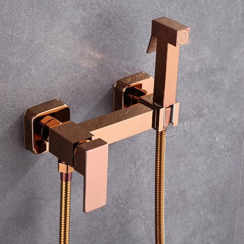 FQYEP Pulvérisateur de Bidet de Toilette Laiton Kit Douchette Wc Mural pour L'Hygiène Personnelle,Or Rose,Carré