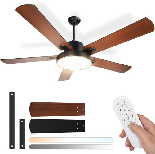 Aigostar Ventilador de Techo con Luz Silencioso 52″, Motor DC Reversible 29W, 31.5W LED, Mando a Distancia, 6 Velocidades, 3000K/4000K/6500K Regulable, Ideal para Dormitorio, Sala o Cocina