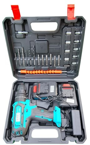 Trapano Avvitatore Multifunzione Ricaricabile con Percussione Doppia Autoserrante 10mm con Luce LED e Accessori in Valigetta per Forare Legno, Metallo e Muratura