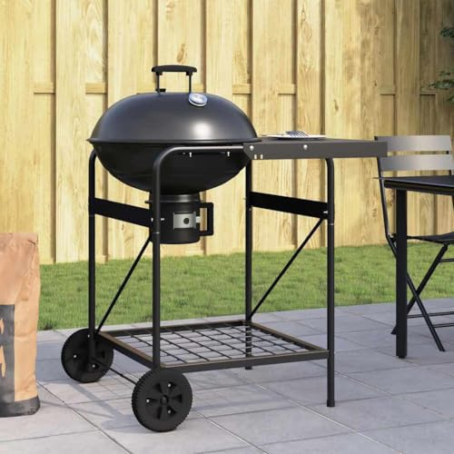 Mangloder Barbecue d'extérieur avec 2 roues en métal noir, 91 x 71 x 107 cm, barbecue de jardin portable pour terrasse, camping, fête, facile à transporter et facile d'entretien