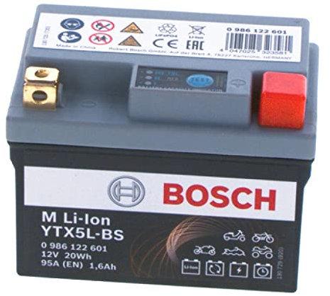 Bosch 0986122601 - Batteria per motocicli - 12V 95A 1,6Ah ioni di litio a 5Ah Plomo-Ácido - Adecuada para motocicletas, motos, enduros, scooters, quads, motos de agua - BTX4L-BS, BTX5L-BS