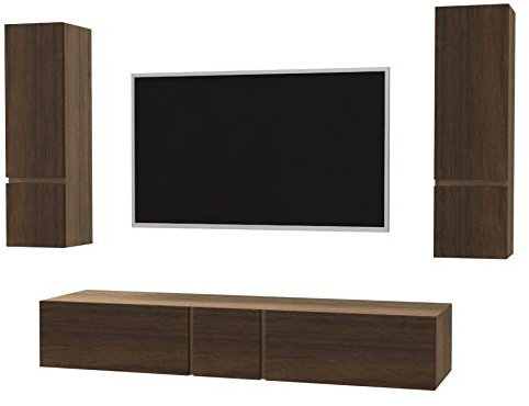 VE.CA. s.r.l. - Parete Attrezzata Soggiorno Vesuvio - Mobile TV - In Legno - Libreria - Mobile Soggiorno - Colonne e Pensili Sospesi - Arredo Casa Design - Colore: Noce - Wengè