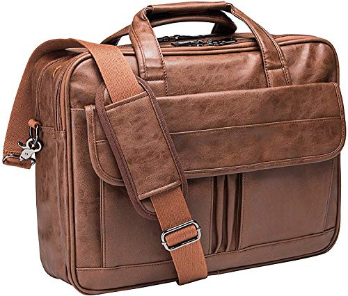 Herr affärsresa portfölj läder handgjorda messengerväskor laptopväska, [L] brun-17,3 tum, 17.3inch, Samtida