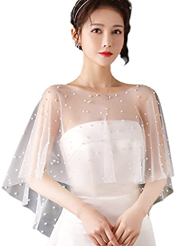 ZIRAN Femmes Faux Perles Perles Châle Wrap Shrug De Mariée Cape De Mariage Boléro Couvrir Maille + Perle D'imitation