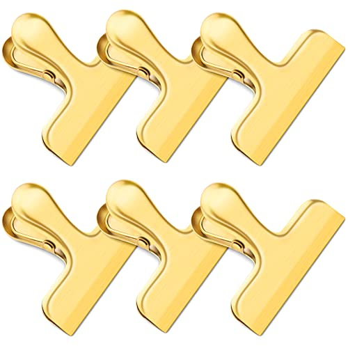 Lot de 6 pinces dorées pour sachets alimentaires, pinces pour sachets alimentaires, clips pour emballages alimentaires, joints hermétiques pour cuisine, collations