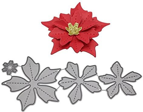 FAWENUCY Scrapbooking Die-Cuts, Christmas Metal Cutting Dies for Card Making, Paper Craft Punch Template, Background Embossing Stencils, DIY Album Décor (Christmas Flowers-15.8x6.8cm)