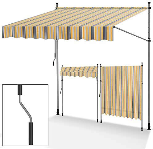 Jopassy klemmmarkise Balkon 350cm breit，Handkurbel klemmarkisse，ohne Bohren markise Balkon，Höhenverstellbare，UV-beständig und wasserdicht für Terrasse Balkon，Gelb-Blau