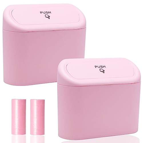 SGLRT Auto Mülleimer mit Deckel, 2 Packungen Universeller Mini Automülleimer mit 40 Müllbeuteln, Mülleimer Für Auto, Auto Organizer und Aufbewahrung, Auto Zubehör, Büro(Rosa)