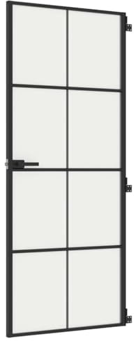 vidaXL Interior Door, Slim Barn Door for Home Internal, Sliding Door Panel with Assembly Kit, Sliding Gate, Black Tempered Glass and Aluminium