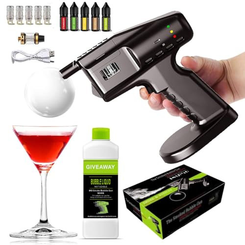 QJJML Räucherkanone zur Herstellung von Blasen und Rauch, Cocktail-Räucher-Kit, USB-betriebener Kaltrauch-Generator, für Cocktail-Getränke, BBQ und Lebensmittel-Kochen
