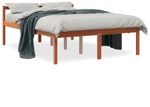 vidaXL Seniorenbett, Komfortbett mit Stauraum Kopfteil, Doppelbett für Senioren, Holzbett Bett, Modern, Wachsbraun 120x190 cm Massivholz Kiefer