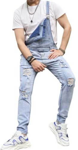 Oanviso Salopette Jeans Jumpsuit Homme Pantalon avec Bretelles Overalls Casual Jumpsuit Coupe Régulière Vintage Streetwear Jumpsuit de Travail été Léger Salopette Denim Combinaison