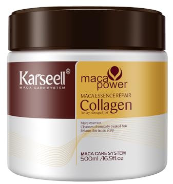 Karseell Colágeno Mascarilla Pelo, Maca Esencia Reparación Profunda Aceite de Argán Mascarilla Capilar para Seco y Dañado el Cabello Todo Tipo de Cabellos 500ml