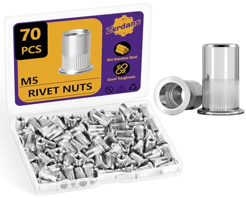 70 Stück Nietmuttern M5, A2 V2A Edelstahl Blindnietmuttern, Blindnietmuttern, Gewindenieten Befestigung für Metall, Glasfaser, Kunststoff (M5 70Stück)