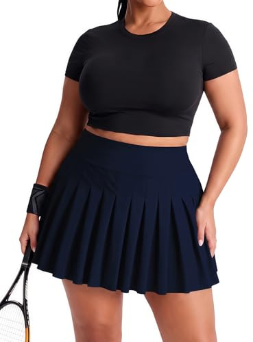 Moon Wood Donna Minigonna Corta Campus Ragazze Skater Skirts Svasata Casual Vita Alta Elastica Sportiva Gonna con Tasche Taglie Forti Solida Colore Bluenavy XL