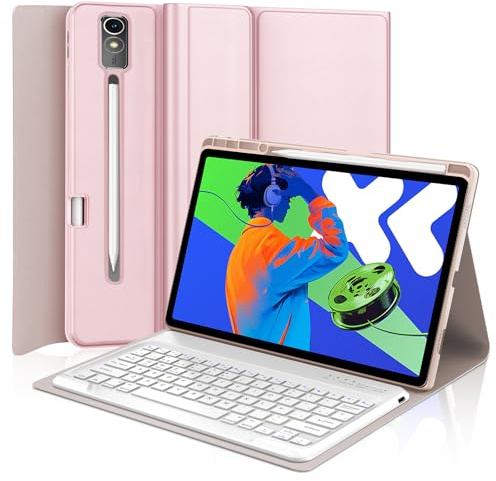 SENGBIRCH Funda con Teclado para Lenovo Idea Tab Pro 12.7 2025, Español Ñ Bluetooth Inalámbrico Desmontable Teclado para Lenovo Idea Tab Pro 12.7 Pulgadas 2025 (TB-373FU/TB-375FC), Rosa