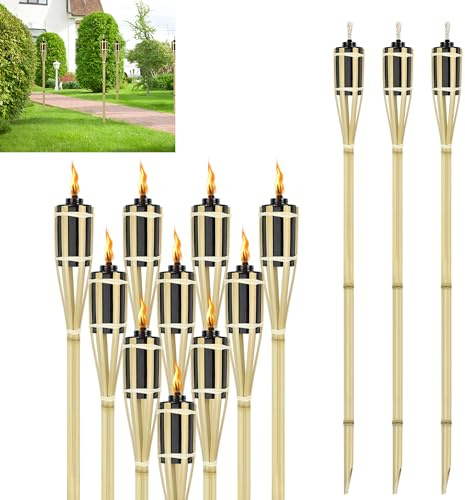 YRHome Trädgårdsfacklor bambu facklor för utomhusbruk 24 stycken bambuluckor fackla oljefacklor trädgård oljelampa gångljus med reservveke 90 cm för utomhus vandring trädgårdsdekoration