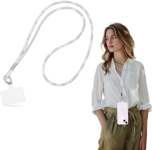 Cordino per Telefono Cellulare, Strass Cordino per Tracolla Universale, Catena Collana Tracolla Laccio con Patch, Crossbody Strap Antifurto per Donne, Compatibile con Maggior Parte Smartphone