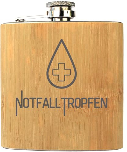 Lustiges Geschenk Flachmann Notfalltropfen - 175ml Edelstahl Bambus - Schnapsflasche für die Hosentasche, witzige Geschenkidee Männer Frauen Gaggeschenk Geburtstag - Geschenkissimo