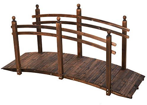 Gefaxi 7.5 ft Wooden Garden Bridge with Railings, Arched Fir Wood Walkway for Backyard, Garden, Pond or Stream – Rustic Outdoor Footbridge, Carbonized Finish, 505 lbs Load