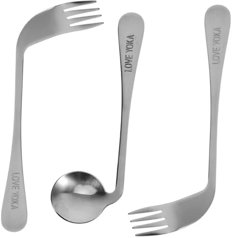 HAWILLOSCH Ustensiles Inclinés Acier Inoxydable Légers Et Durables Cuillère Et Fourchette Ergonomiques Pour Personnes Âgées Aide à Alimentation Protection Des Gencives Sensibles Fatigue Du Po