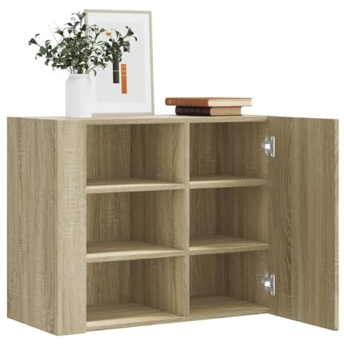 Fangmaliuyun Wandregal Sonoma-Eiche 75x35x60 cm Holzwerkstoff, Modernes Design mit 6 Fächern, Robust und Langlebig, Schweberegal für Wohnzimmer Flur Schlafzimmer
