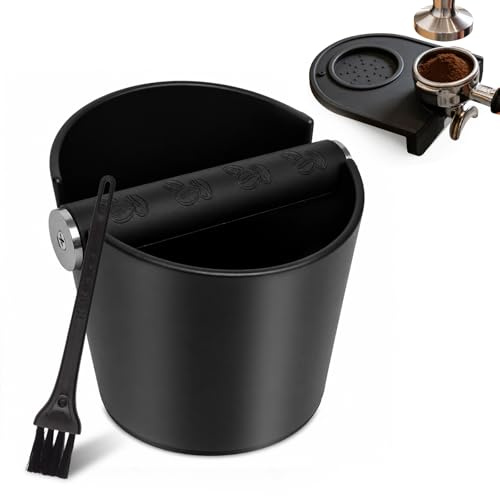 Recipiente para tamiz con cepillo y alfombrilla de silicona para café | Caja grande con barra de metal extraíble