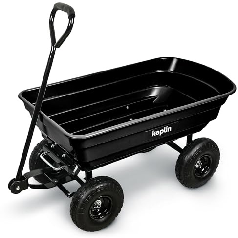 Keplin 75L Garden Cart with Pneumatic Tyres – Heavy Duty 4 Wheel Garden Trolley Supports 200kg Load Capacity, Steel Utility Cart for Gardening, Landscaping, Tools & Outdoor Transport