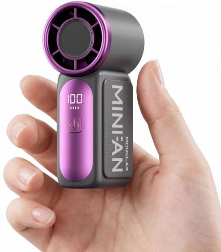 Morelax Mini ventilador portátil de mano con 6 velocidades, flujo de aire turbo de 16920 rpm, ventilador de bolsillo recargable USB con pantalla LED para viajes, al aire libre, maquillaje y oficina