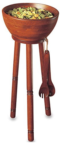 Woodard & Charles Extra Large Salad/Serving Bowl Set with Stand. 16 x 7 Bowl, 30 Stand, 14 Servers -perfect for Caesar Salads, Large Salads, Popcorn, Chips or Fruit.