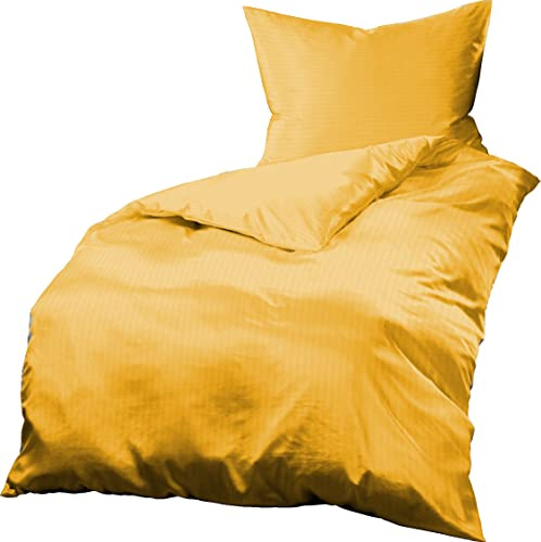 Gerald Wittmann Set Copripiumino Seersucker in Microfibra, Biancheria da Letto Singolo, Unicolore/Monocolore, Giallo, 140x200 cm + 70x90 cm