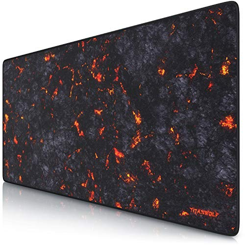 TITANWOLF – Alfombrilla Gaming XXL para ratón 900x400 – Mouse Pad - Precisión y Velocidad - Parte Inferior de Goma para una sujeción Estable - Antideslizante, Resistente al Agua – Motivo Lava Fuego