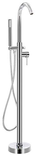 vidaXL Robinet de Baignoire sur Pied Douche Mitigeur Douchette Salle de Bain Maison Fixation au Sol Autoportant Acier Inoxydable 118,5 cm