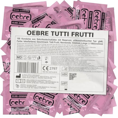 Oebre Club Condoms Tutti-Frutti – 100 verstärkte Kondome (0,07 – 0,075 mm) und aromatisiert