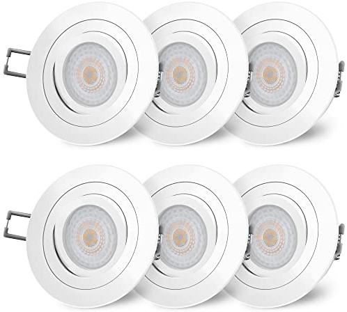 SSC-LUXon 6 Stück RF-2 LED Einbaustrahler flach 4W neutralweiß fourSTEP Dimmen ohne Dimmer - Downlight weiss 230V schwenkbar