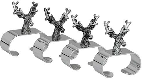 SILBERKANNE Serviettenringe Hirsch 5x2,5x2 cm 4er Satz Premium Silber Plated edel versilbert. Fertig zum verschenken mit schicker Geschenkverpackung