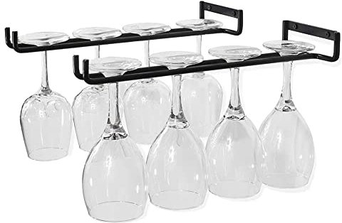 KILLIAN'S Store 2 Pack Wine Glass Racks Wall Mounted Hanging Rack Shelf Wine Cup Display Stand for Cabinet and Bar 30cm(Black)