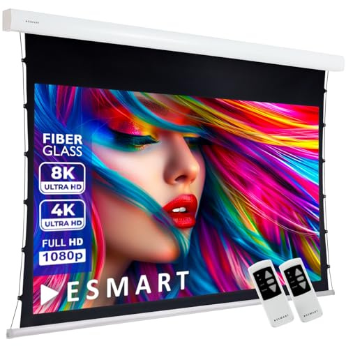 ESMART Expert XTS Tension-Leinwand, Gesamtbreite 370 cm, Tuch: Grau | Bildfläche 332 × 187 cm, Format 16:9, graues Kontrasttuch für Räume mit Umgebungslicht, inklusive Fernbedienung
