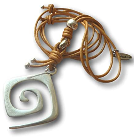 chrissona® Kette, lange Lederkette mit großer Spirale, Geschenk, Frau, Halskette, längenverstellbar, maximale Länge 86 cm
