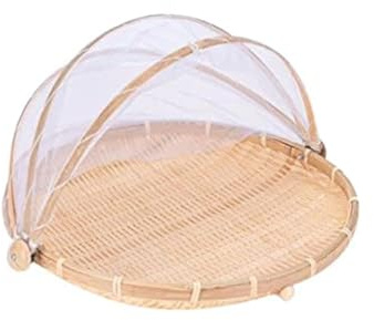 Xshelley rund bambu mat tältkorg med lock, grönsaker/frukt, bröd, förvaringskorg (42 cm i diameter)