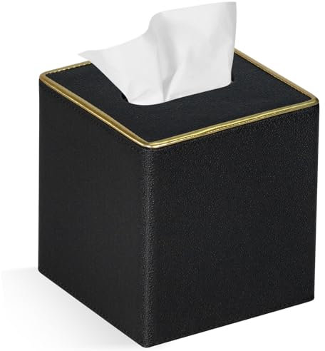 GOLRANLYE Taschentuchbox Quadratisch, PU-Leder Moderner Kosmetiktücher Box Halter für Badezimmer Schlafzimmer Esszimmer oder Büro (Schwarze Perle)