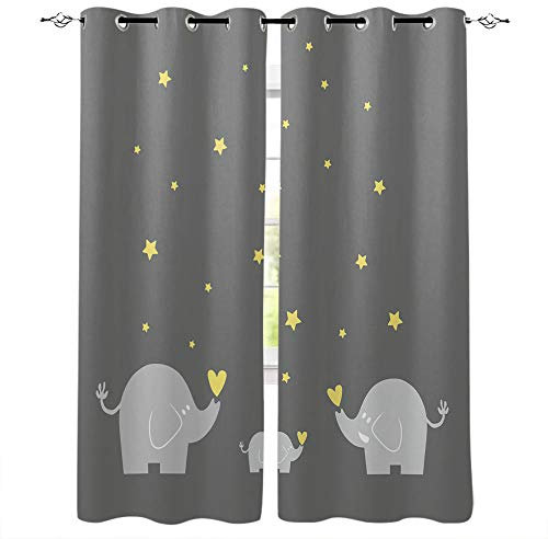 GVJKCZ Vorhang Blickdicht Grau-gelber Elefant für Kinder gardine 200 x 85 cm（HxW） x2 Wärmeisolierend Vorhang Mit Ösen Gardine Aus 2 Stücke Verdunkelungsvorhänge Für Wohnzimmer Schlafzimmer