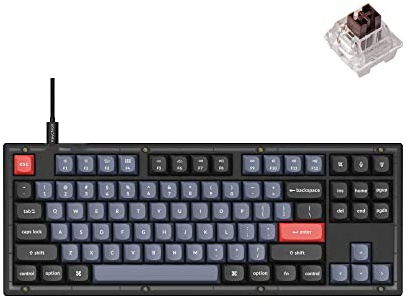 Keychron TKL Tenkeyless QMK/VIA Clavier mécanique filaire personnalisable, Macro programmable avec Keychron K Pro Switch marron compatible avec Mac Windows Linux (noir givré)