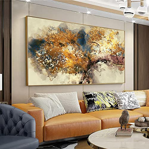 HOLEILUCK Große abstrakte Ölgemälde auf Leinwand, goldbraun, Ast, Bilder für Wohnzimmer, Schlafzimmer, Wandkunst, Zuhause, 80 x 165 cm (31,50 x 64,96 Zoll) mit Rahmen